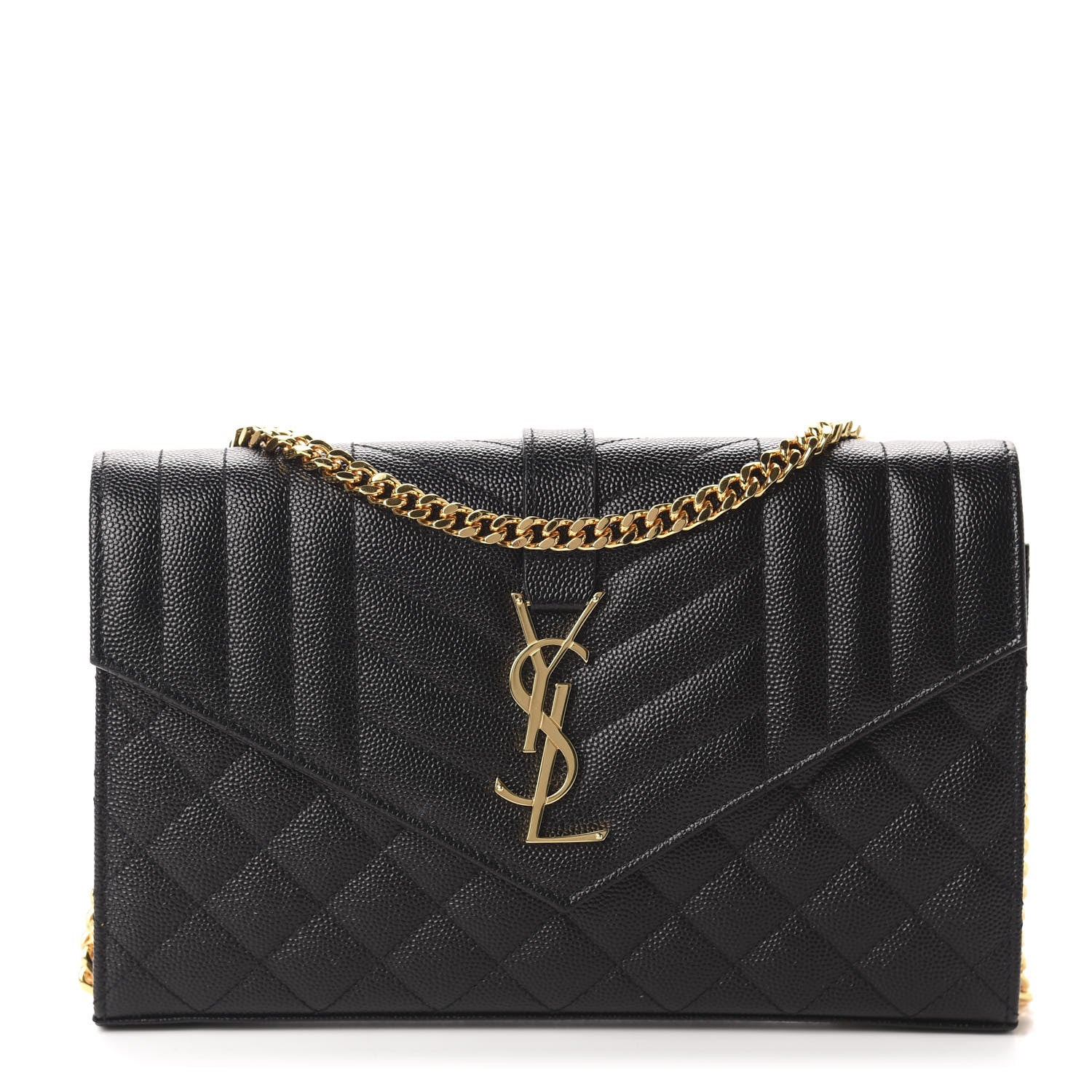Saint Laurent Grain De Poudre Mixed Matelasse Triquilt Monogram Chain Wallet Black 1 of 11