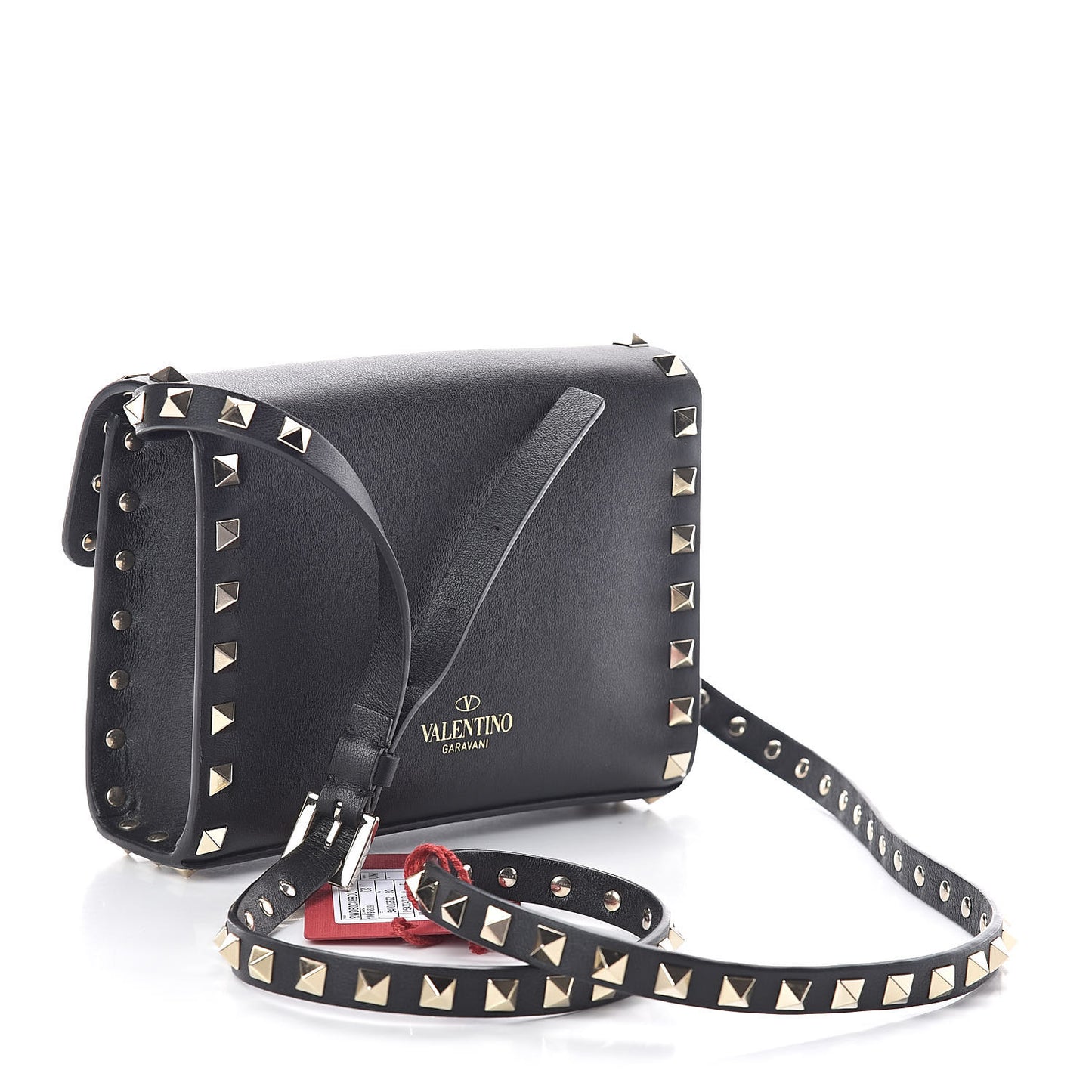 Vitello Rockstud Flap Crossbody Bag Black