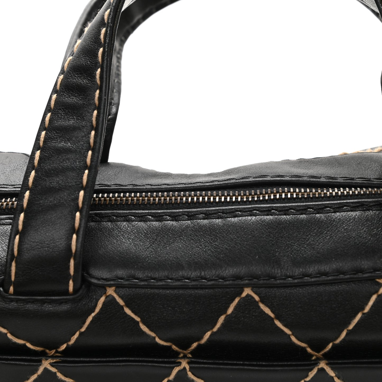 Calfskin Wild Stitch Top Handle Bag Black