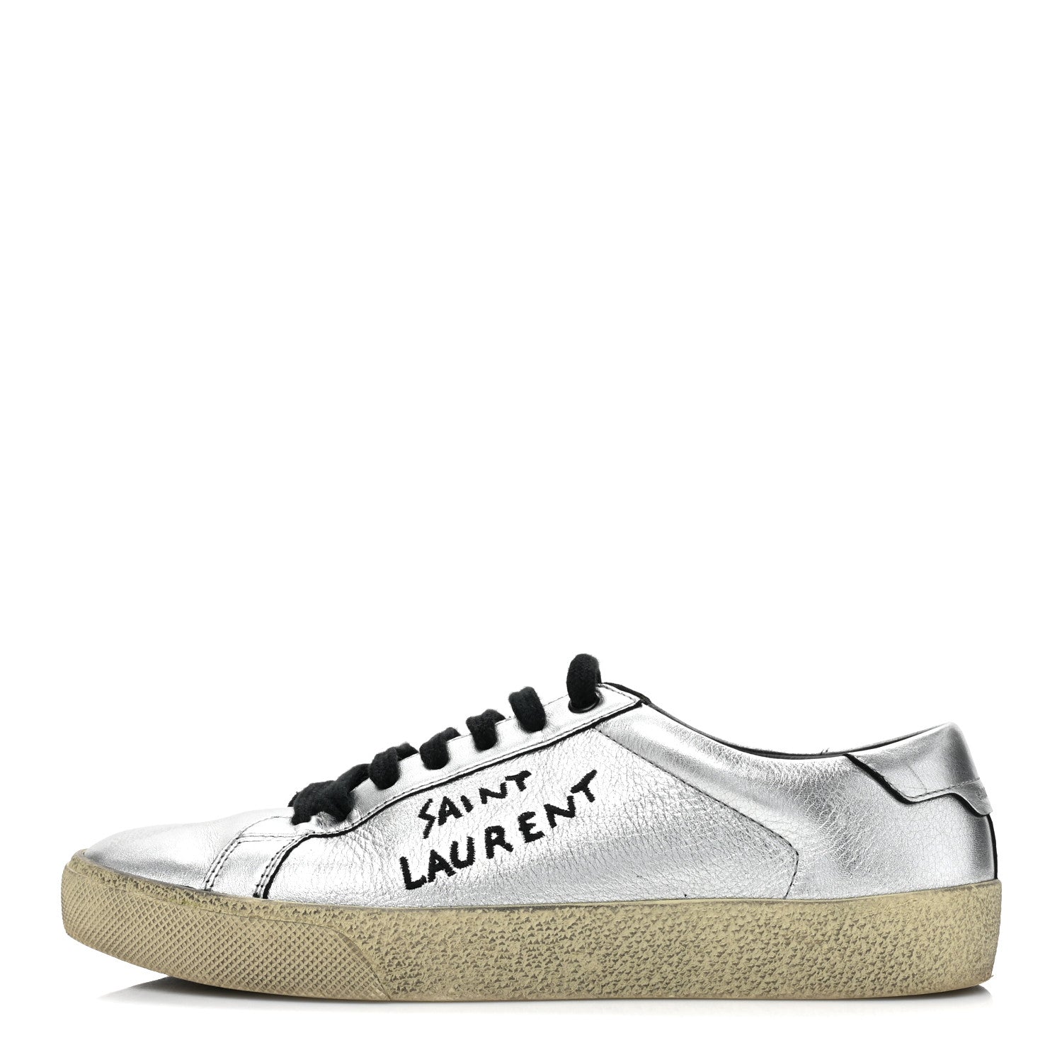 Saint Laurent Metallic Calfskin Womens Court Classic Sneakers 38.5 Silver 1 of 13