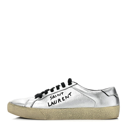 Saint Laurent Metallic Calfskin Womens Court Classic Sneakers 38.5 Silver 1 of 13