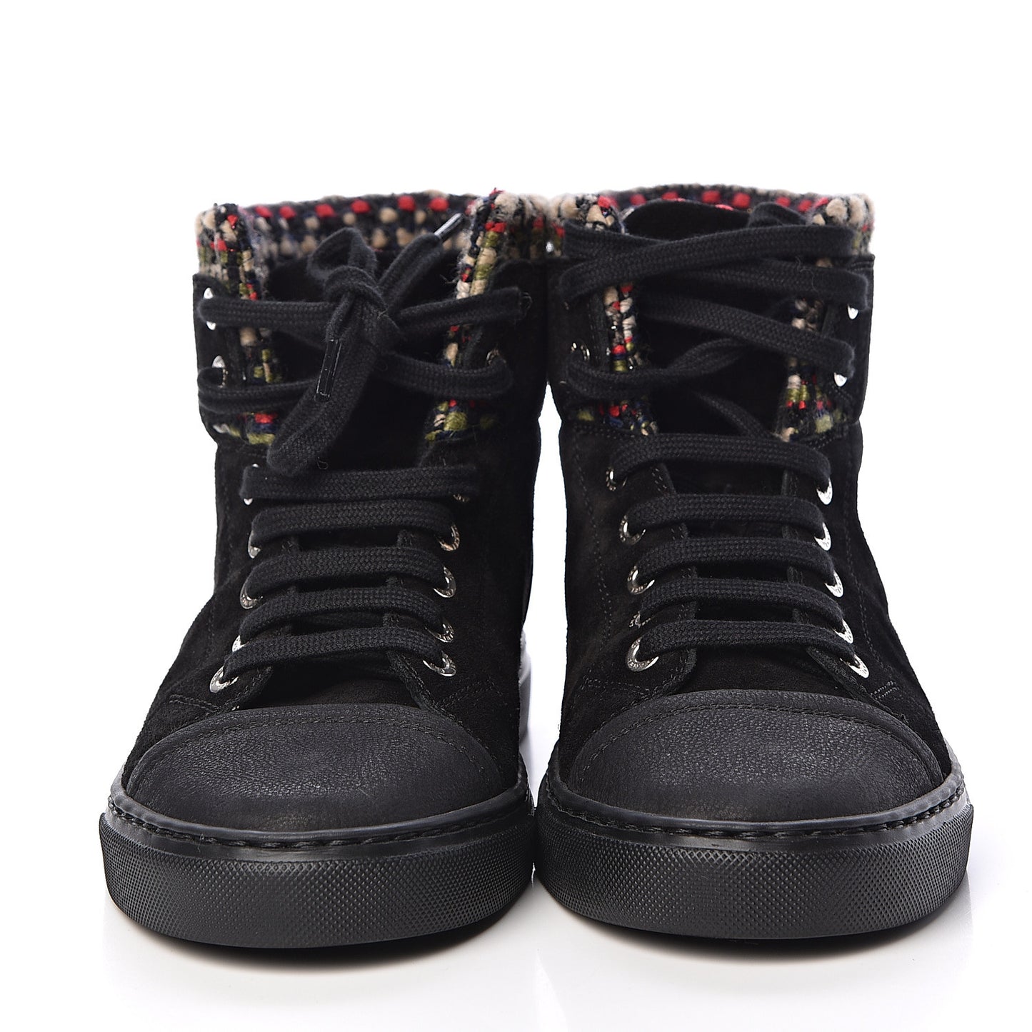 Suede Tweed High Top Sneakers 35.5 Black