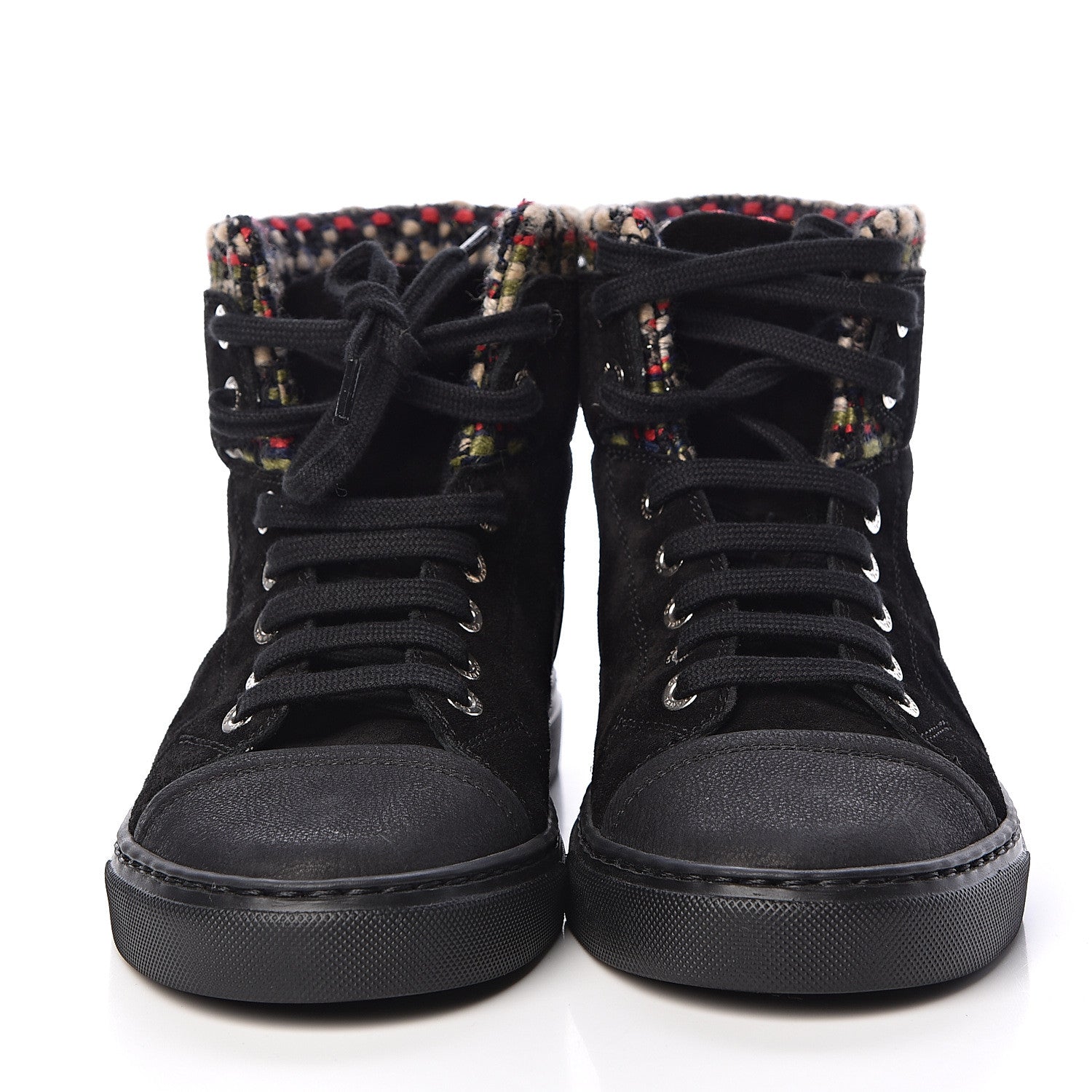 Chanel Suede Tweed High Top Sneakers 35.5 Black 2 of 9