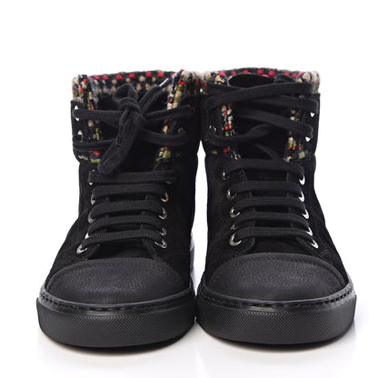 Chanel Suede Tweed High Top Sneakers 35.5 Black 2 of 9