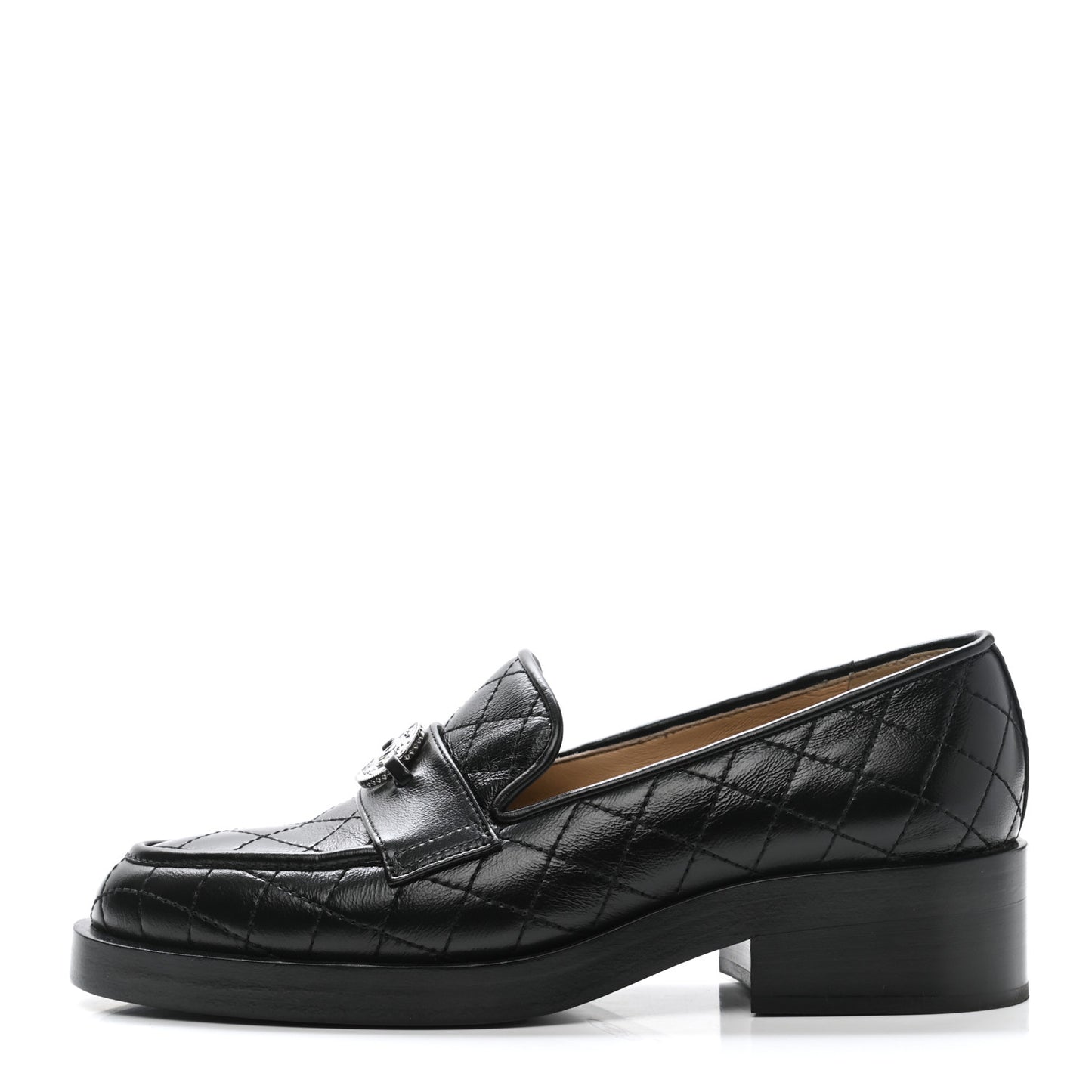 Calfskin Stitched CC Loafers 35.5 Black