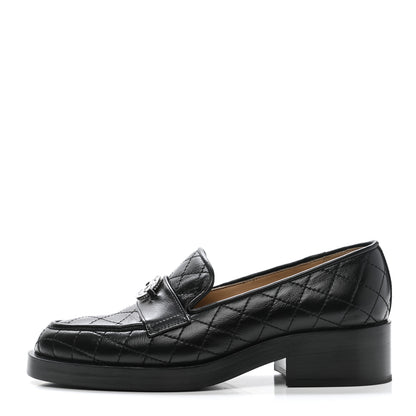 Chanel Calfskin Stitched CC Loafers 35.5 Black 1 of 8