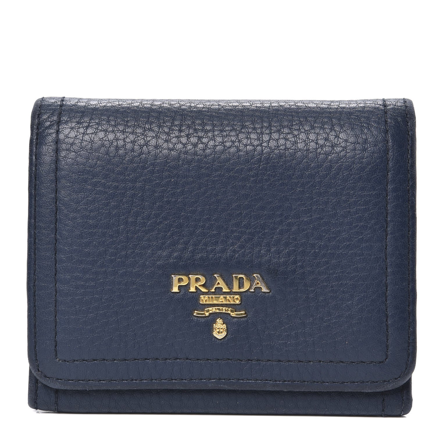 Prada Vitello Daino Metal Tri-Fold Wallet Bleuette 1 of 11