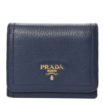 Prada Vitello Daino Metal Tri-Fold Wallet Bleuette 1 of 11