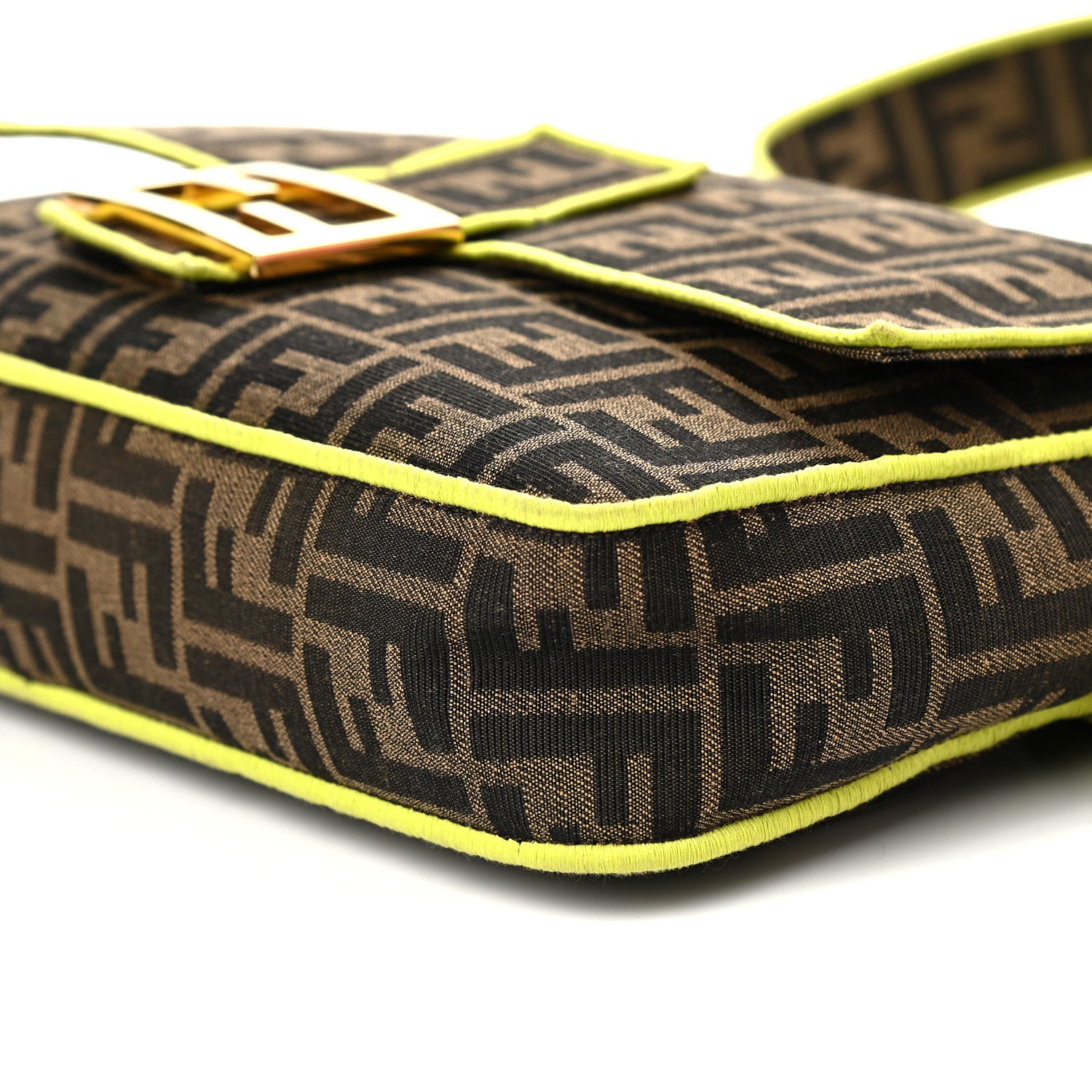 Fendi Fabric Jacquard FF 1974 Large Baguette Tobacco Moro Giallo Fluo 9 of 9