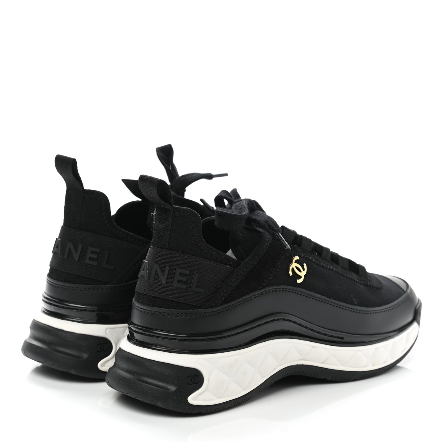 Velvet Calfskin Mixed Fibers CC Sneakers 37 Black
