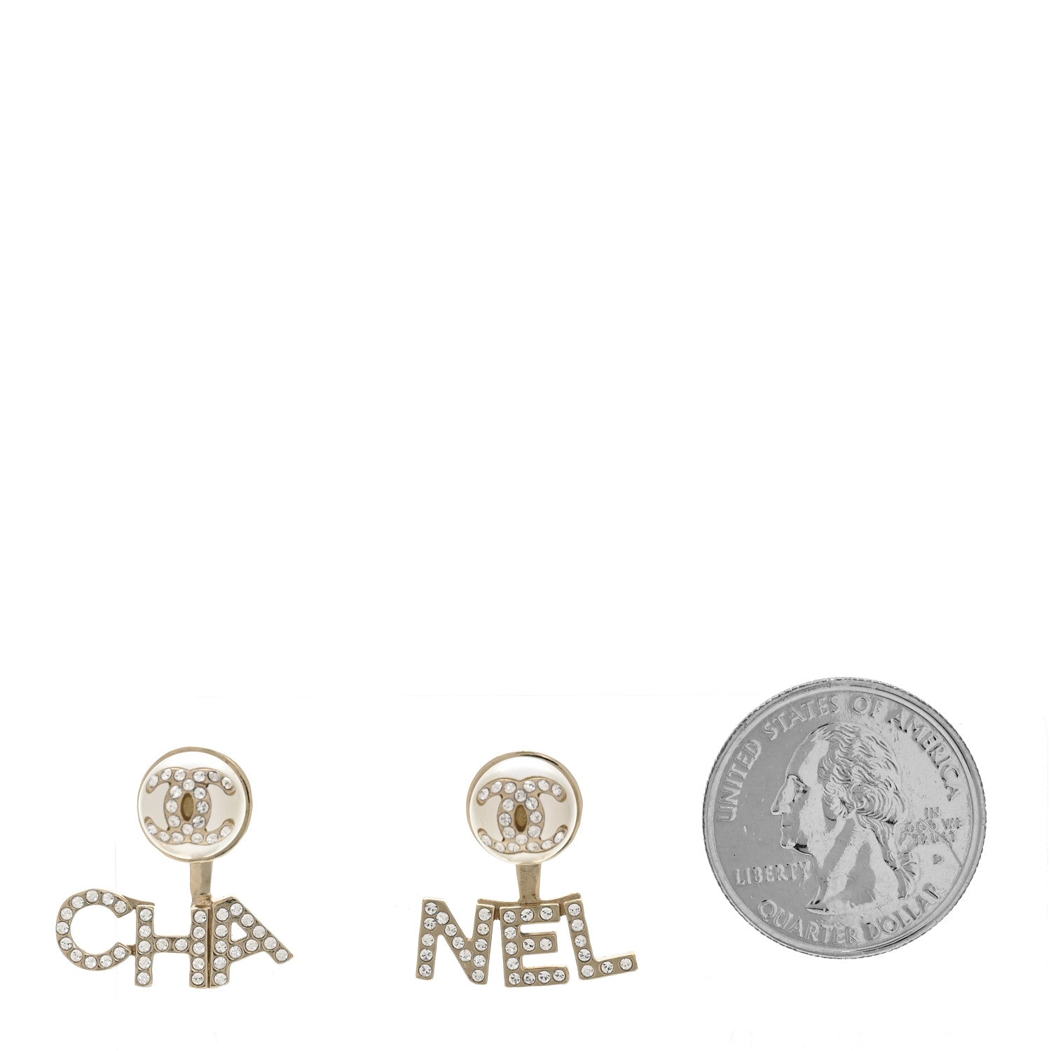 Chanel Crystal Pearl Cha-Nel Logo Earrings Gold 2 of 5