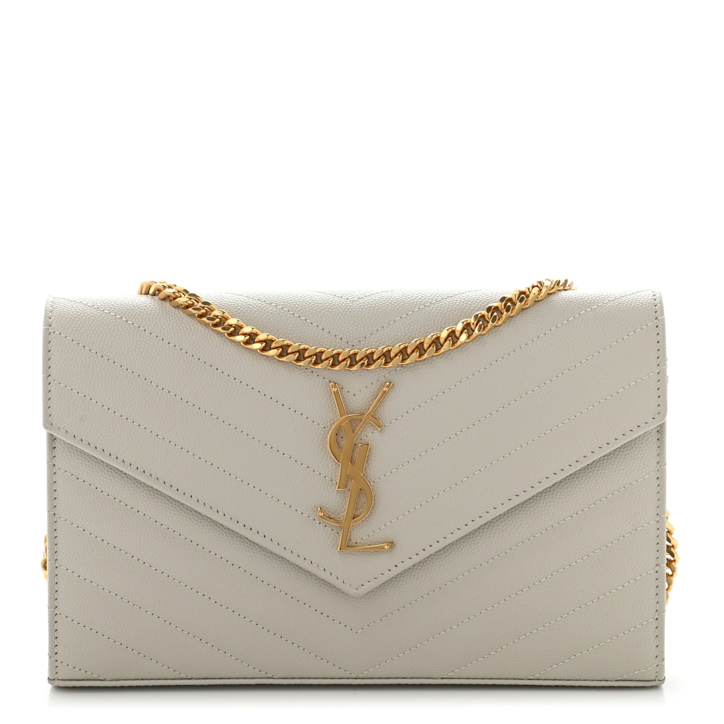 Grain De Poudre Matelasse Chevron Monogram Chain Wallet White