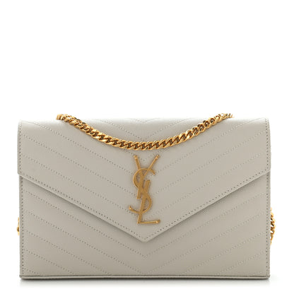 Saint Laurent Grain De Poudre Matelasse Chevron Monogram Chain Wallet White 1 of 6