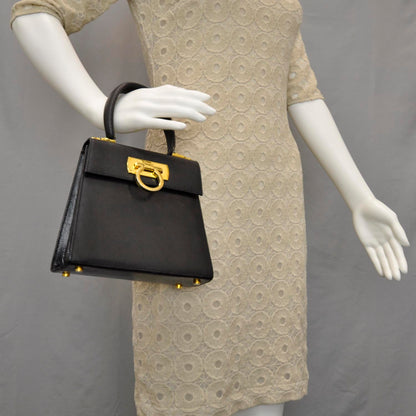 FASHIONPHILE SALVATOREFERRAGAMOLizardEmbossedLadyGanciniBlack 2 of 9
