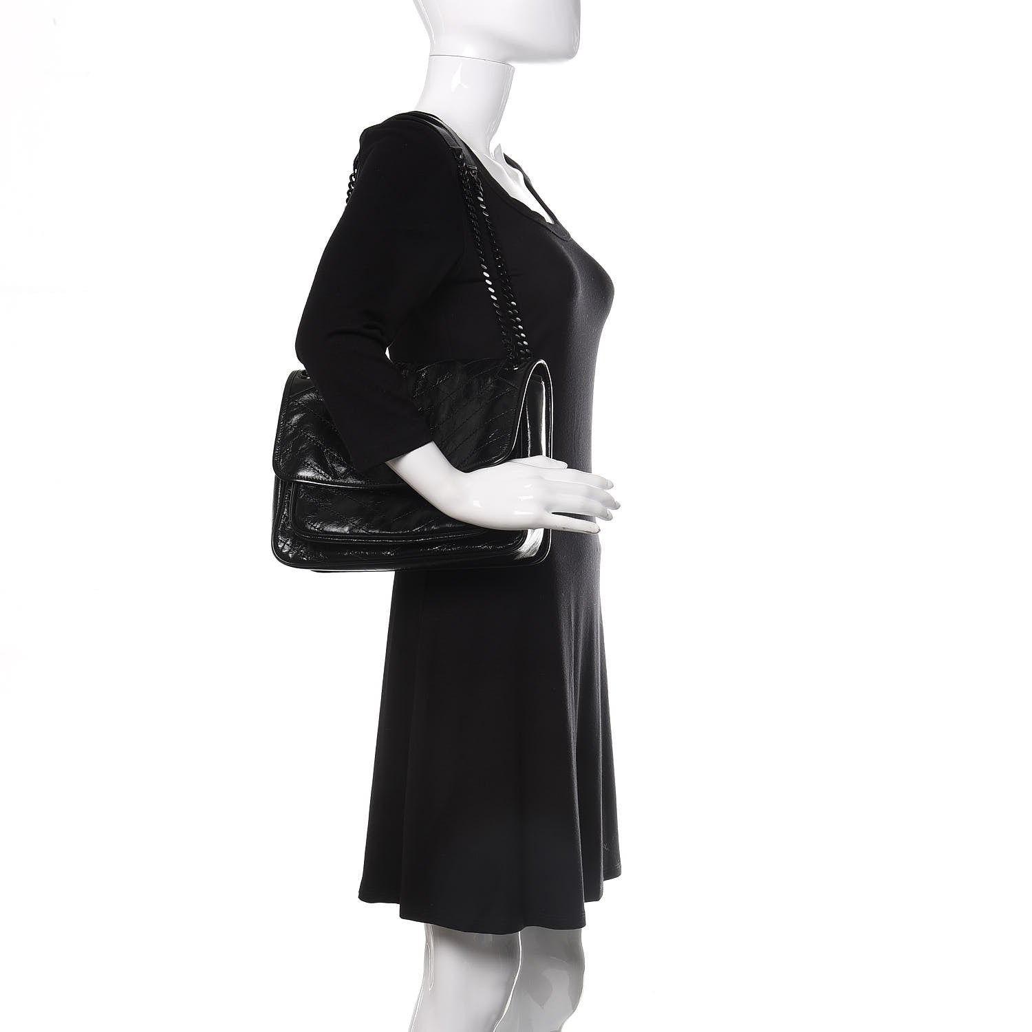 Saint Laurent Crinkled Calfskin Matelasse Monogram Medium Niki Chain Satchel Black 2 of 11