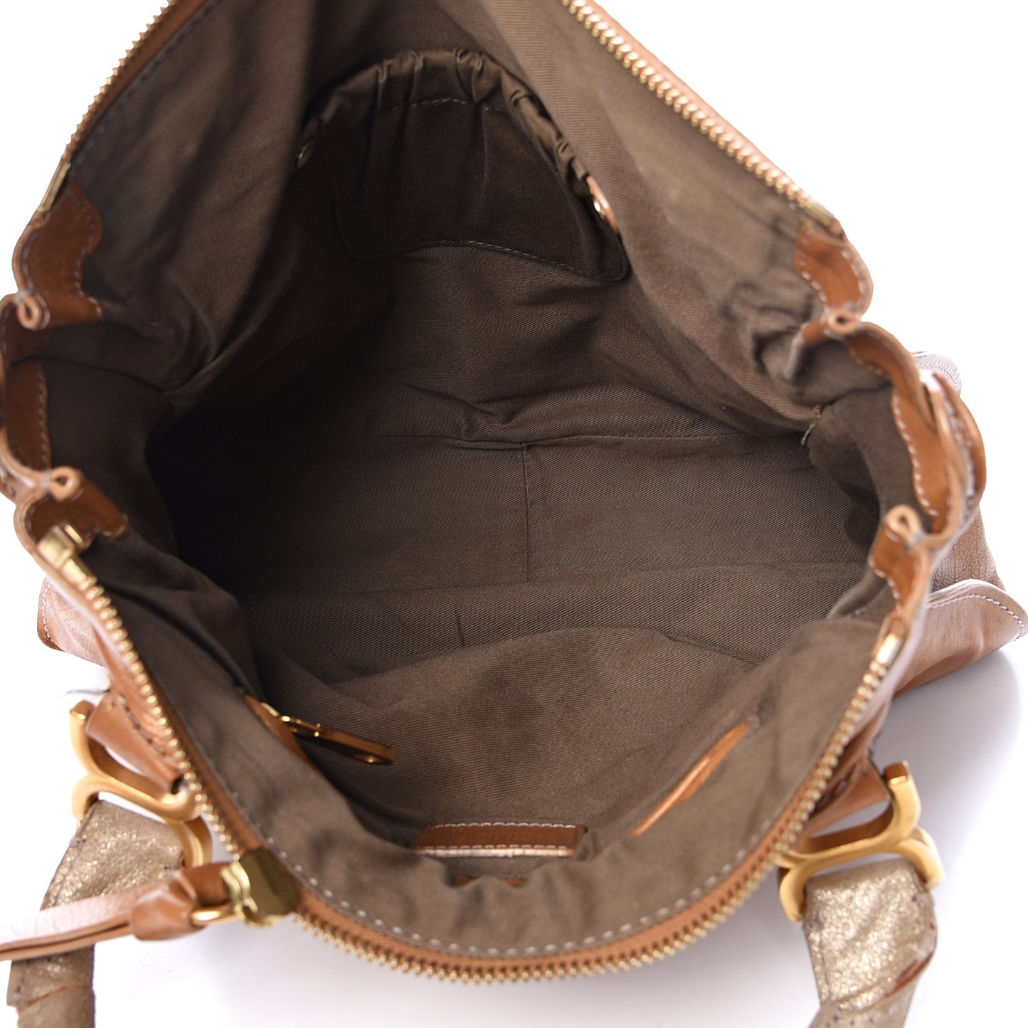 Metallic Calfskin Medium Marcie Satchel Brown