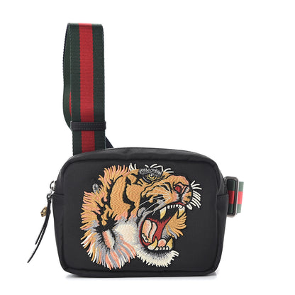 Gucci Canvas Web Tiger Embroidered Messenger Bag Black 1 of 7