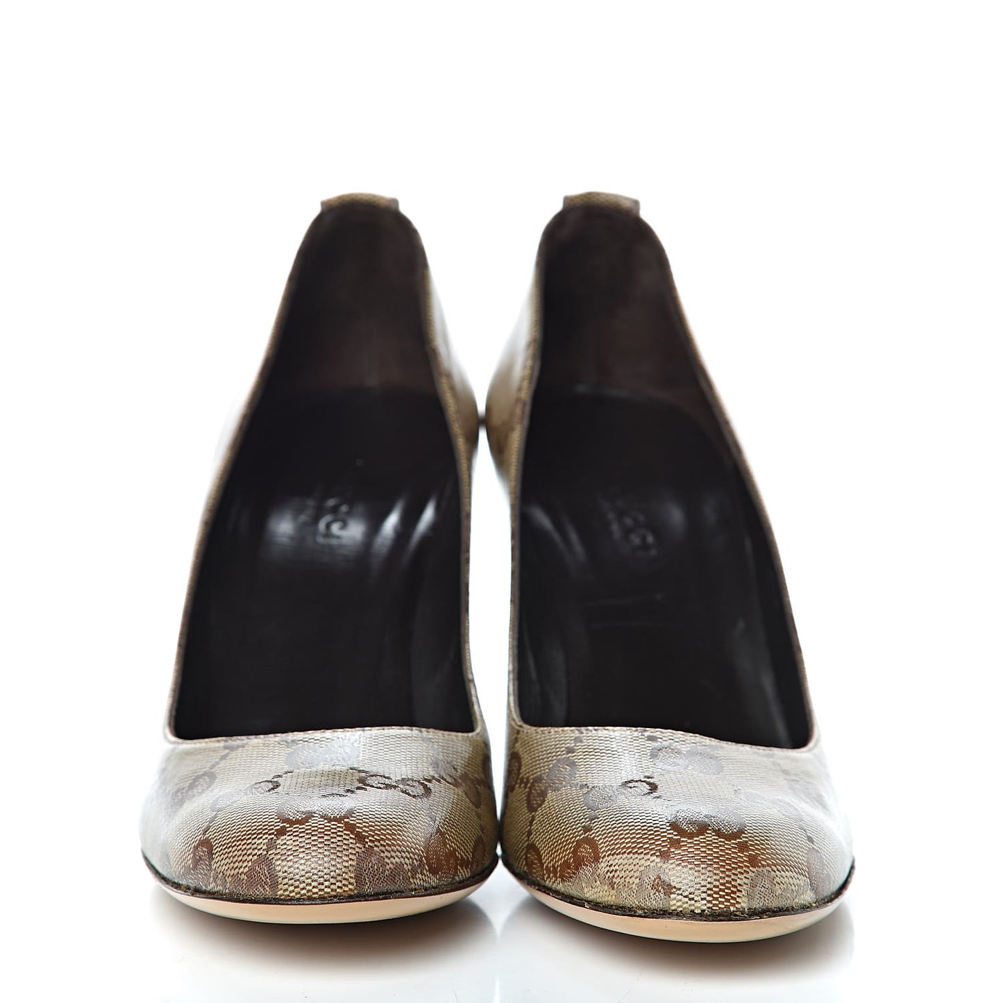 Crystal Monogram Wedges Pumps 7.5 Beige Ebony