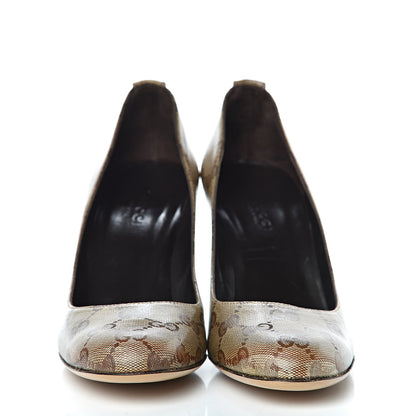 Gucci Crystal Monogram Wedges Pumps 7.5 Beige Ebony 2 of 13