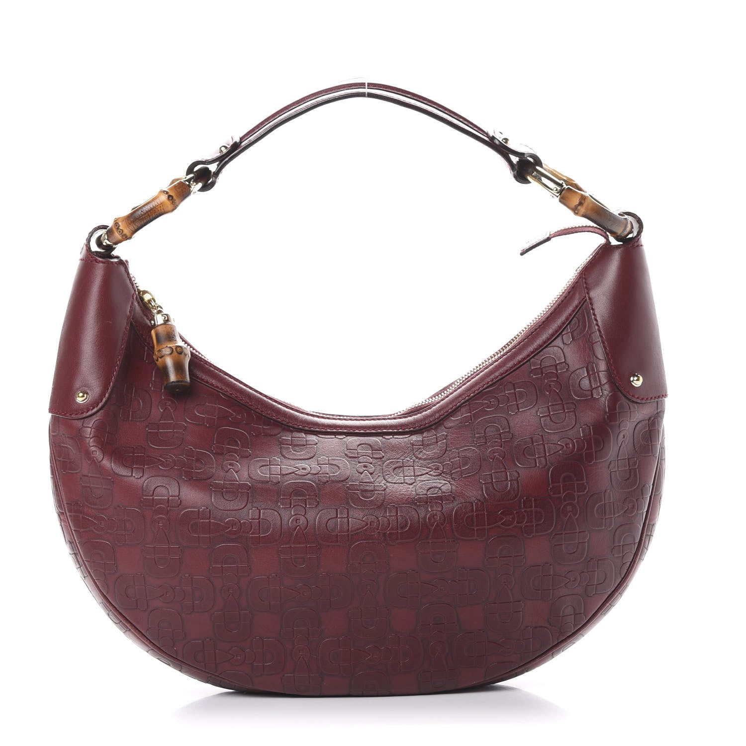 Gucci Calfskin Horsebit Bamboo Ring Hobo Red 1 of 13