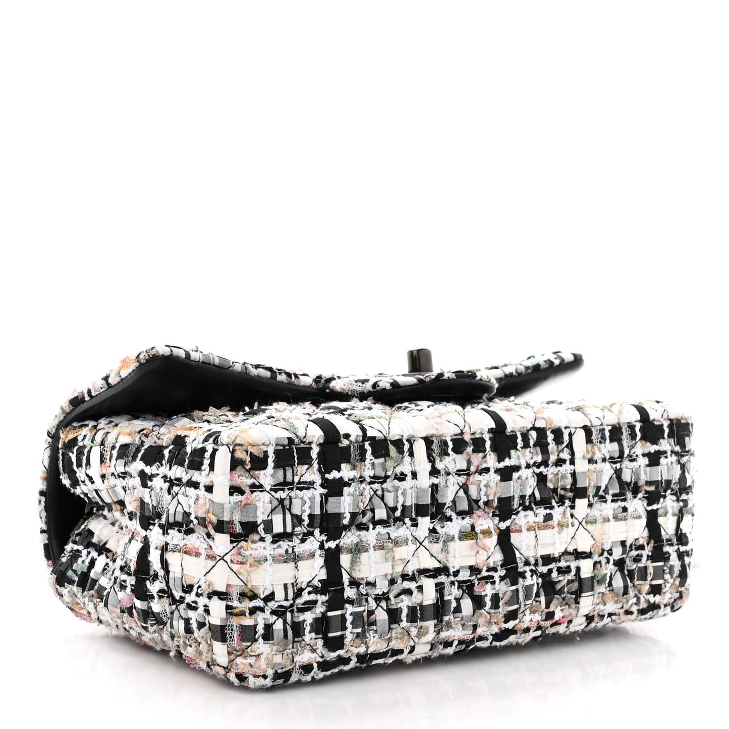 Tweed Quilted Mini Rectangular Flap White Black Multicolor