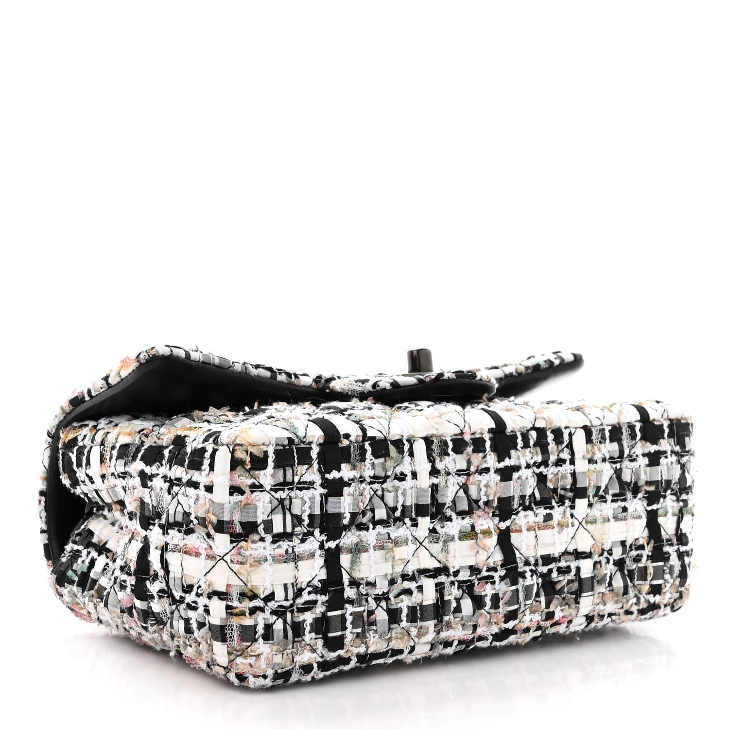 Chanel Tweed Quilted Mini Rectangular Flap White Black Multicolor 4 of 11