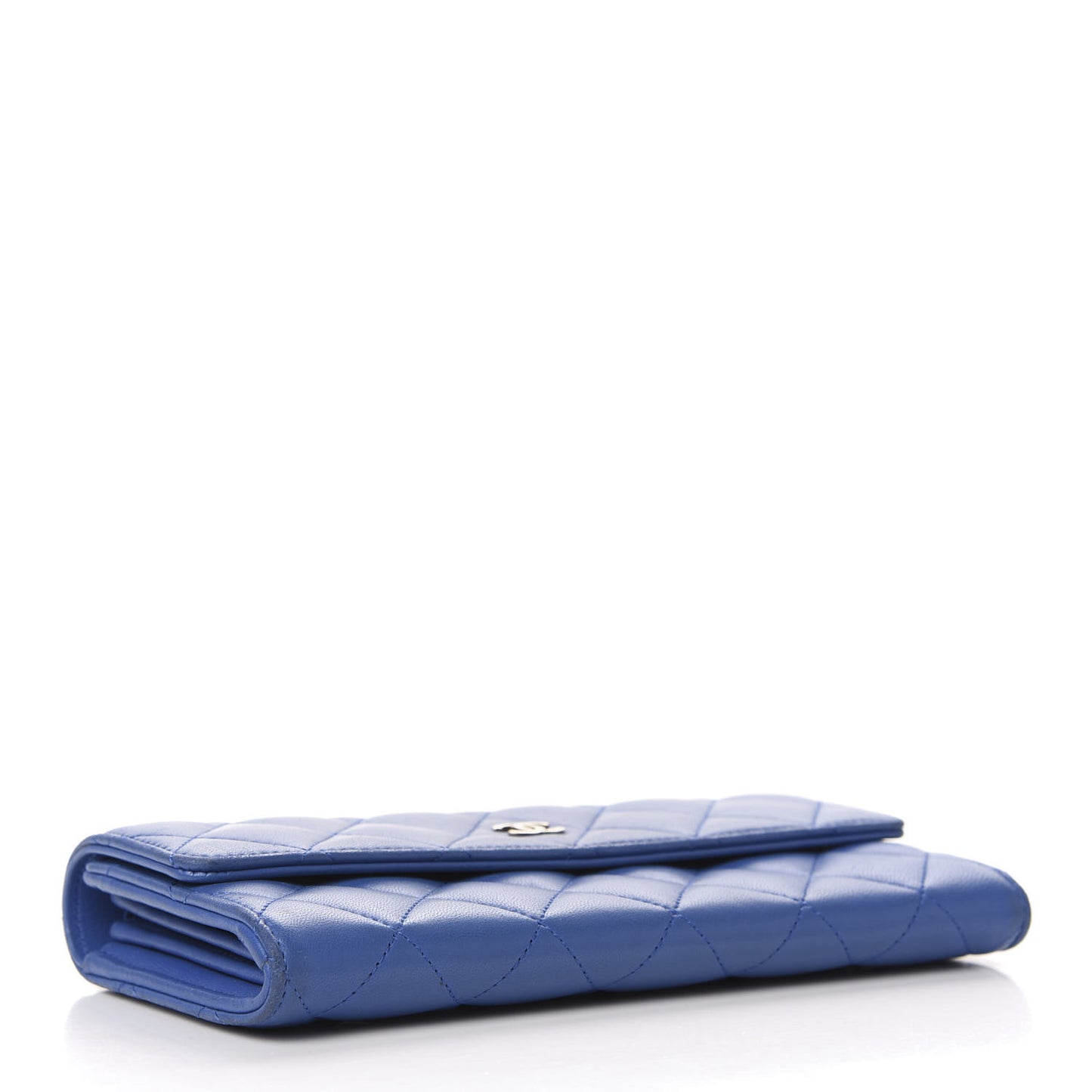 Lambskin Quilted Large Gusset Flap Wallet Blue