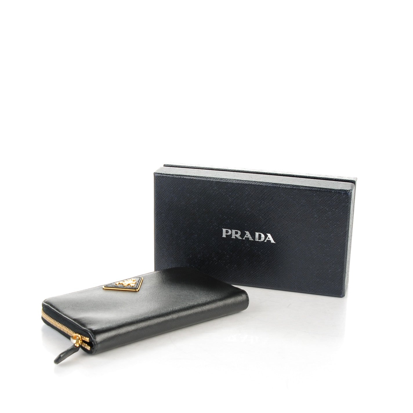 Prada Saffiano Triangle Zip Around Wallet Nero Black 4 of 7