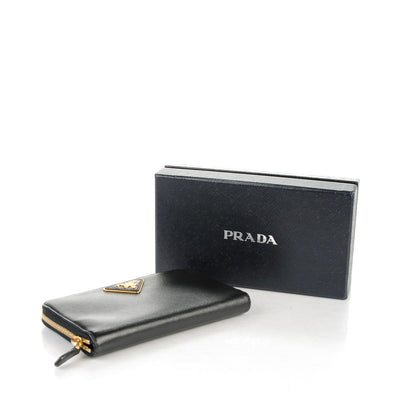 Prada Saffiano Triangle Zip Around Wallet Nero Black 4 of 7