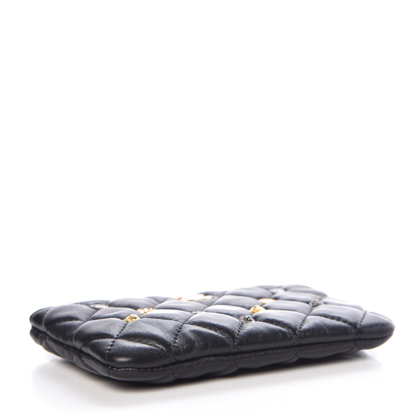 Lambskin Quilted Small Lucky Charms Cosmetic Case Black