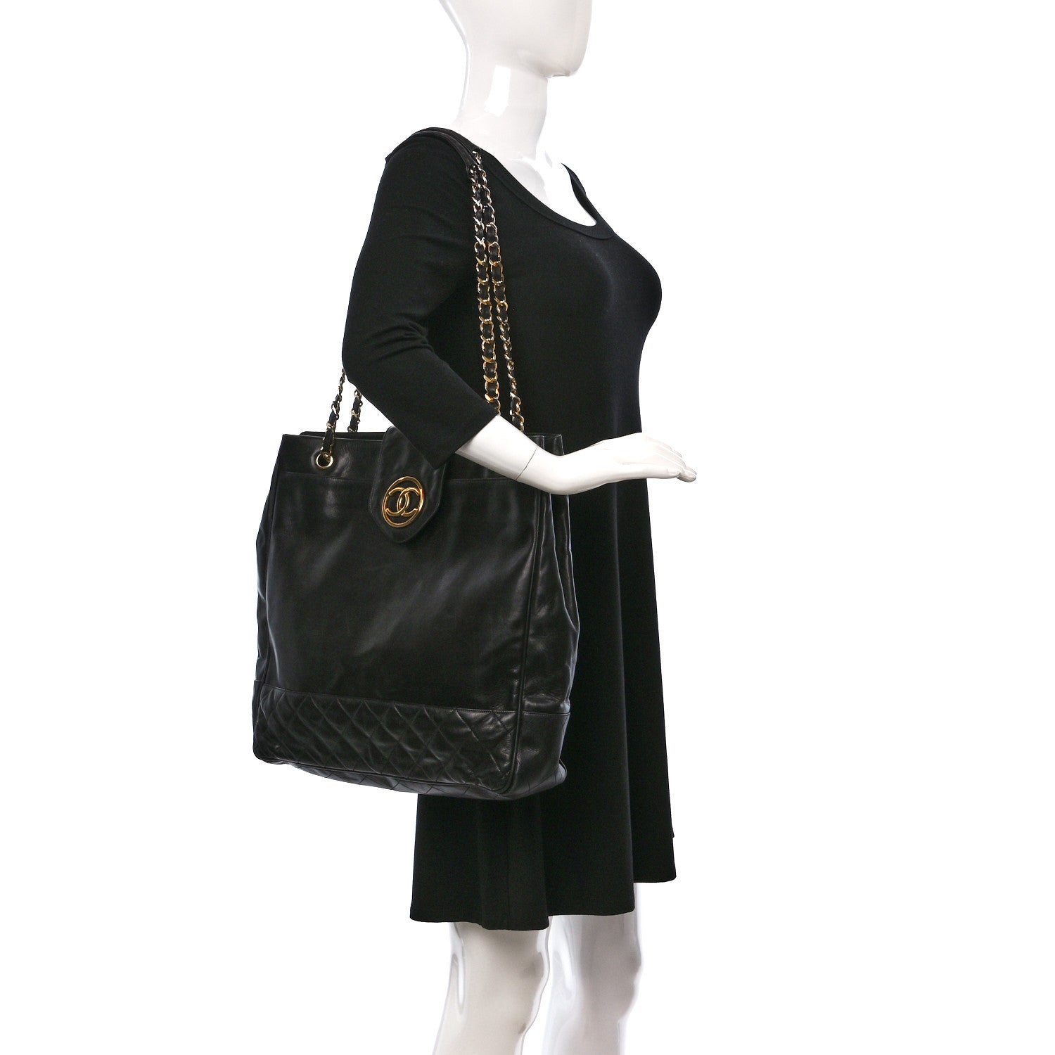 Chanel Lambskin Quilted Shopping Tote Black 3 of 8