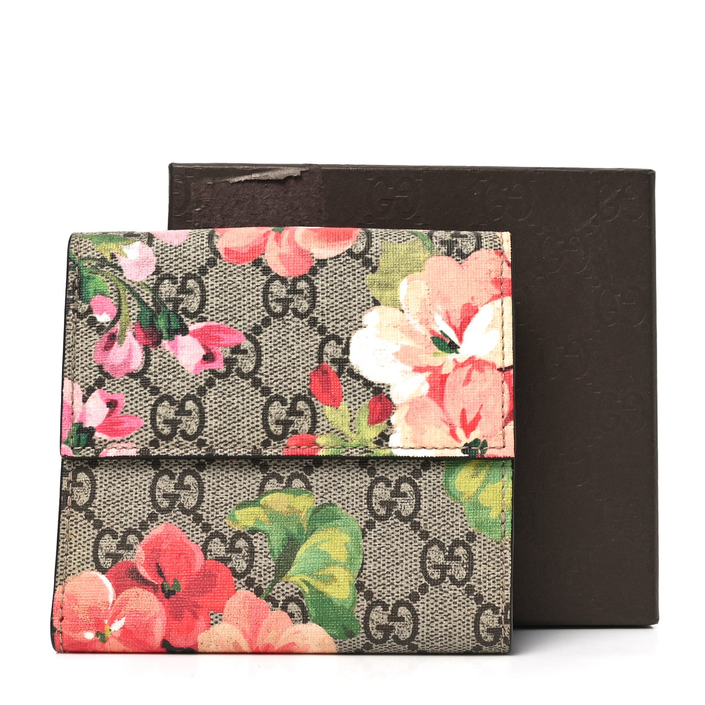 GG Supreme Monogram Blooms French Flap Wallet Beige Multicolor Dry Rose