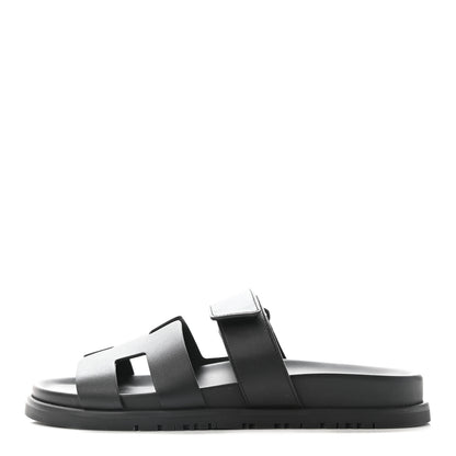 Hermes Calfskin Womens Chypre Sandals 37 Black 1 of 11