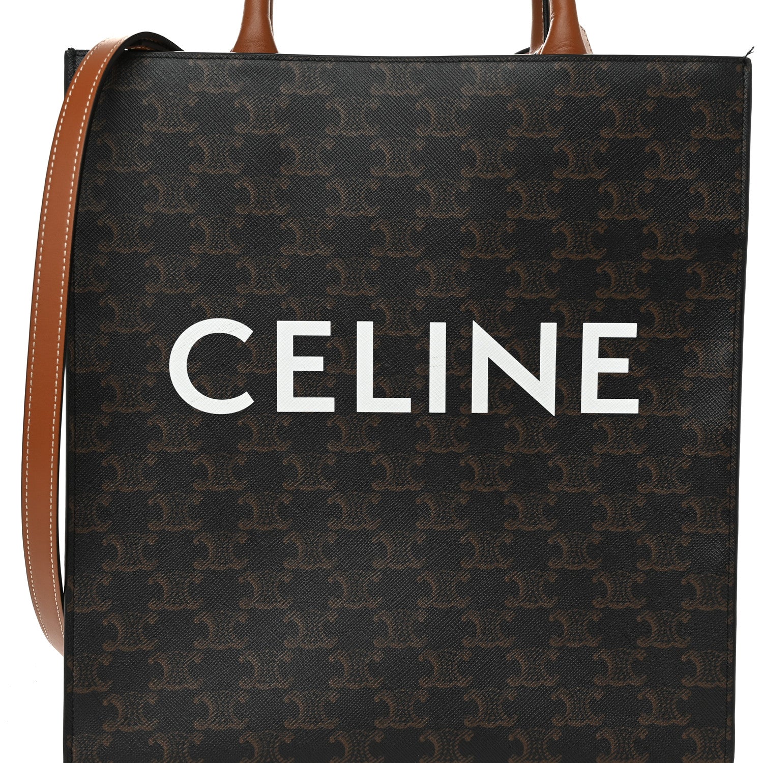 Celine Triomphe Canvas Calfskin Small Vertical Cabas Tan 9 of 11