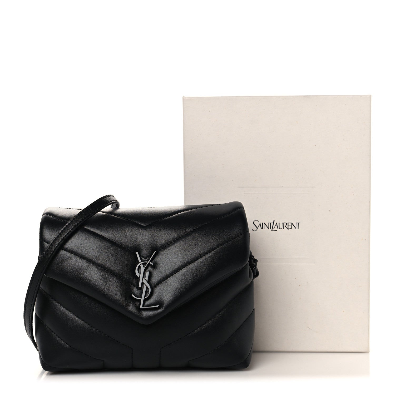 Saint Laurent Calfskin Y Quilted Monogram Monochrome Toy Loulou Crossbody Bag Black 11 of 11