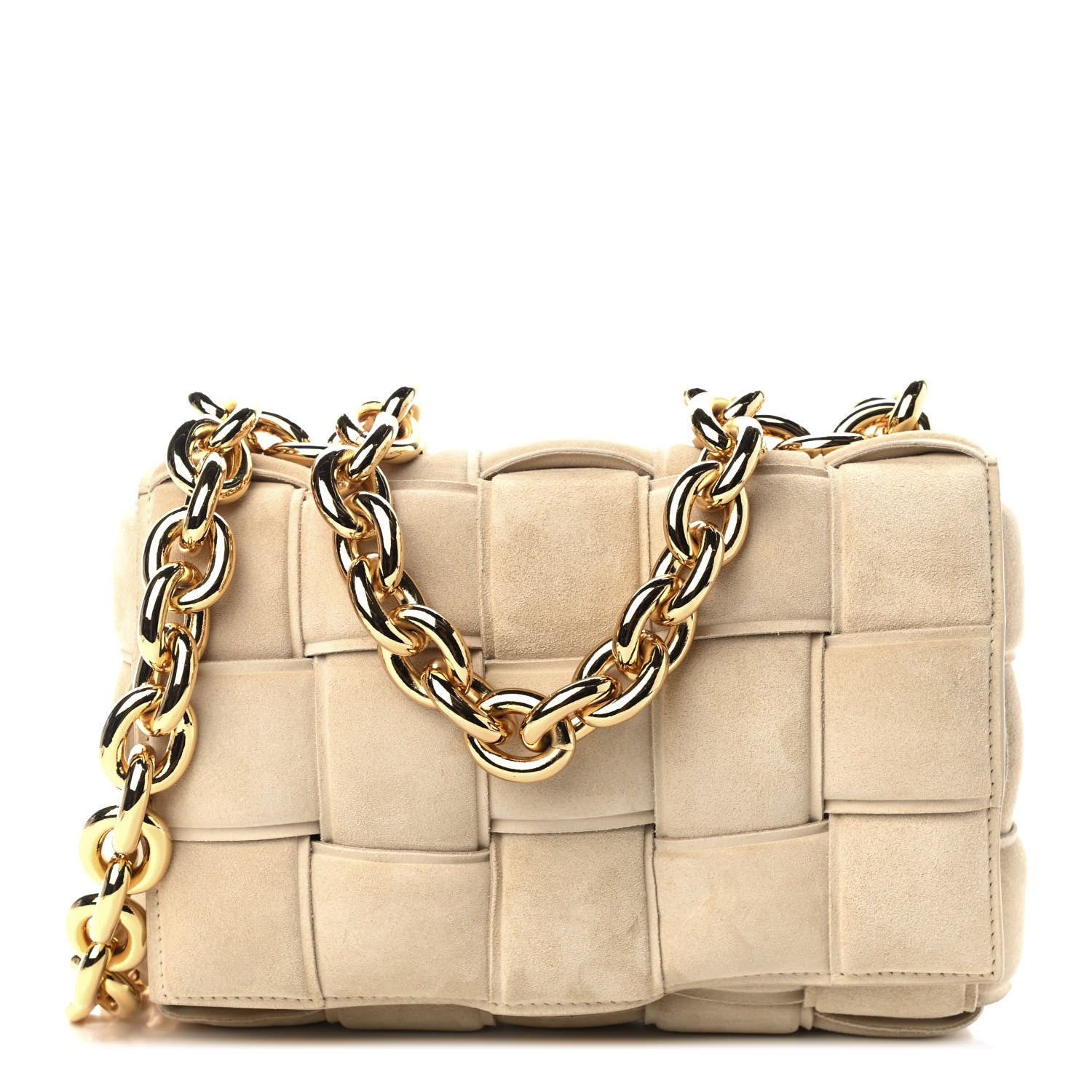 Bottega Veneta Suede Maxi Intrecciato Padded Chain Cassette Crossbody Bag Sand 1 of 8