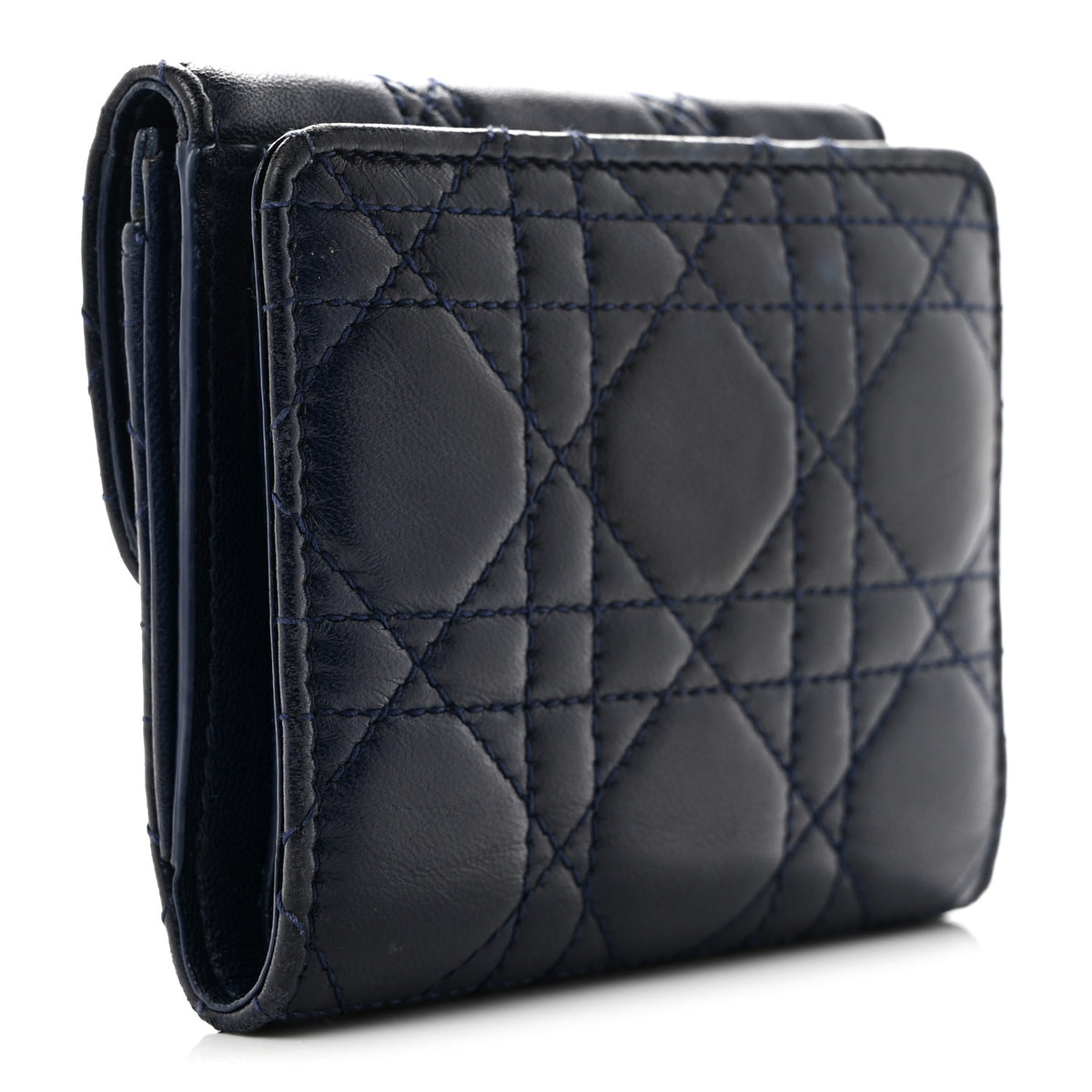Christian Dior Lambskin Cannage Dioraddict Flap Wallet Navy 3 of 9