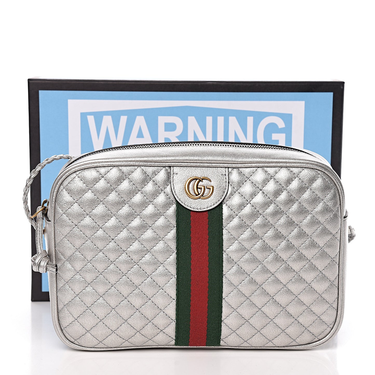 Laminated Nappa Web Trapuntata Small GG Shoulder Bag Argento