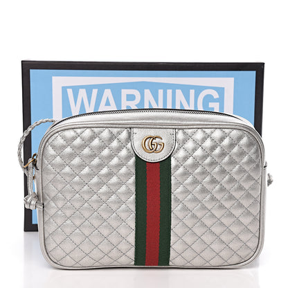 Gucci Laminated Nappa Web Trapuntata Small GG Shoulder Bag Argento 11 of 11
