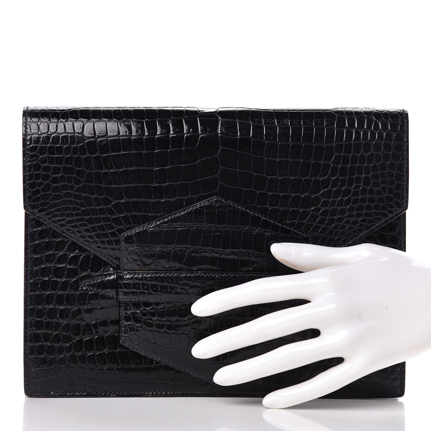 Shiny Crocodile Faco Clutch Bleu Marine