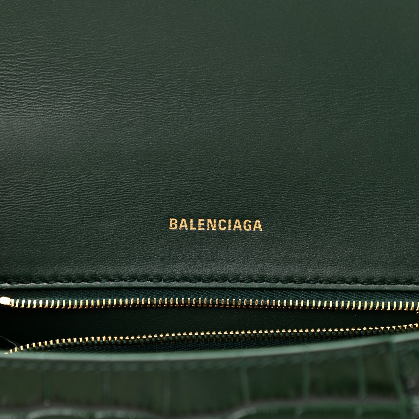 Shiny Calfskin Crocodile Embossed Small Hourglass Top Handle Bag Forest Green