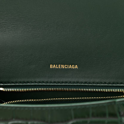 Balenciaga Shiny Calfskin Crocodile Embossed Small Hourglass Top Handle Bag Forest Green 6 of 11