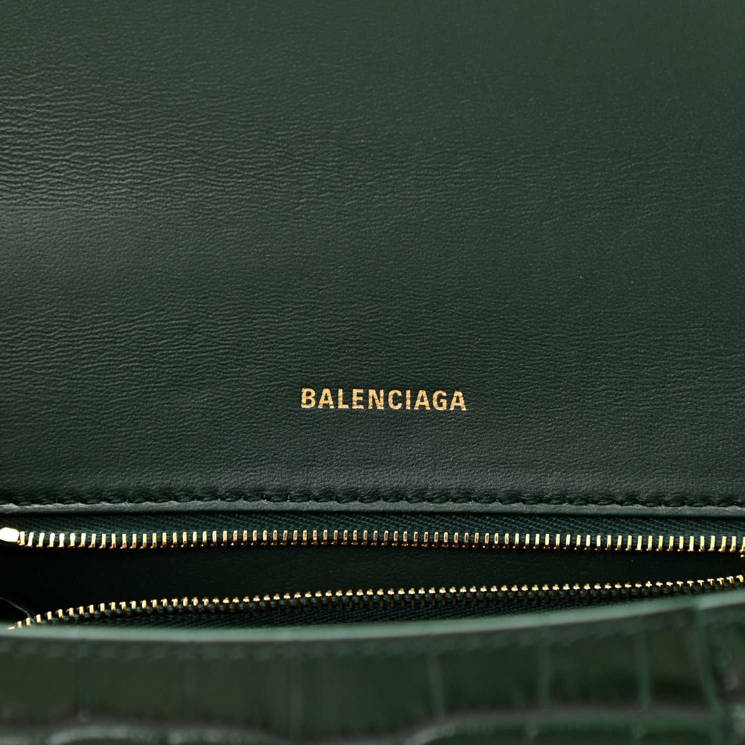 Balenciaga Shiny Calfskin Crocodile Embossed Small Hourglass Top Handle Bag Forest Green 6 of 11