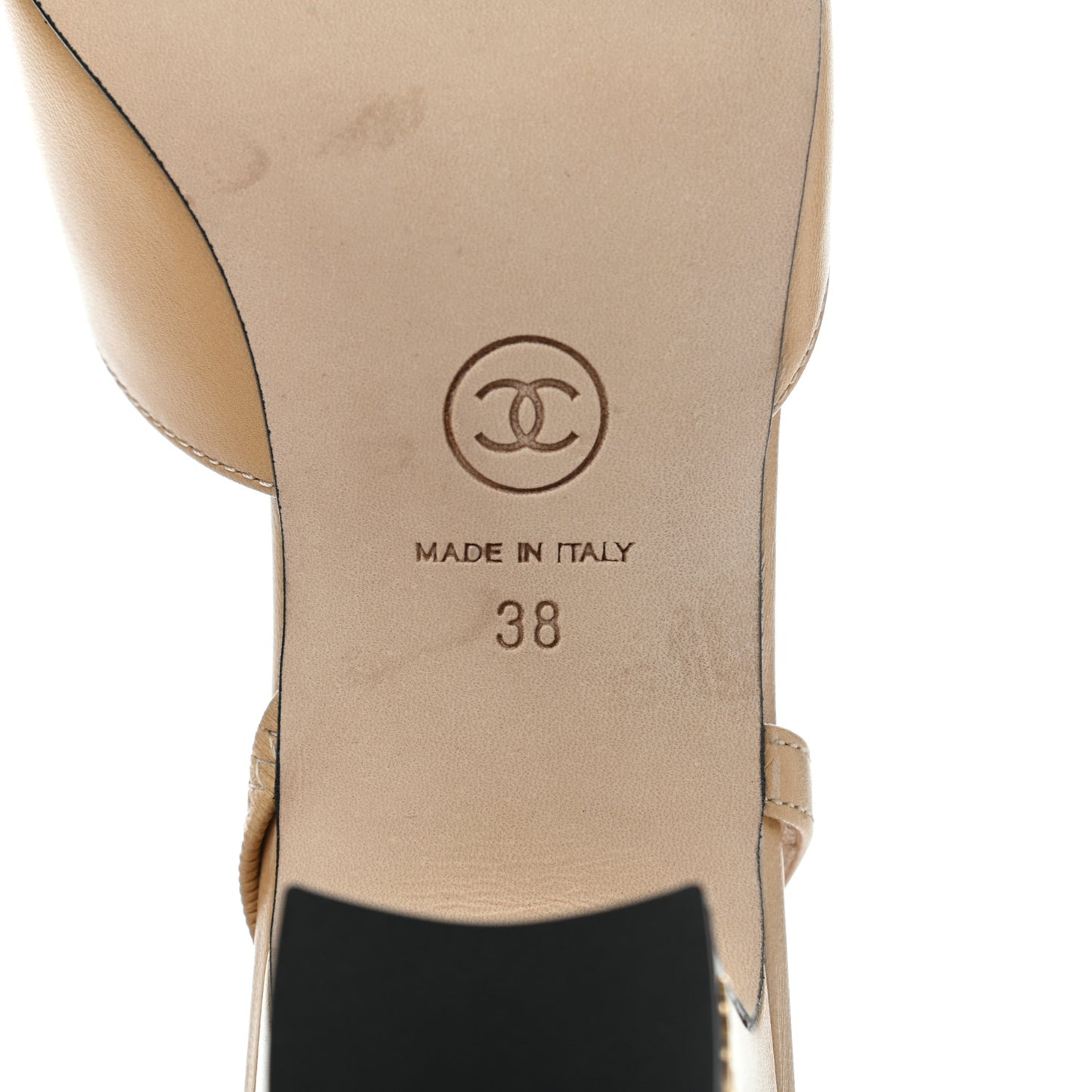 Goatskin Grosgrain Cap Toe CC Slingback Pumps 38 Beige Black