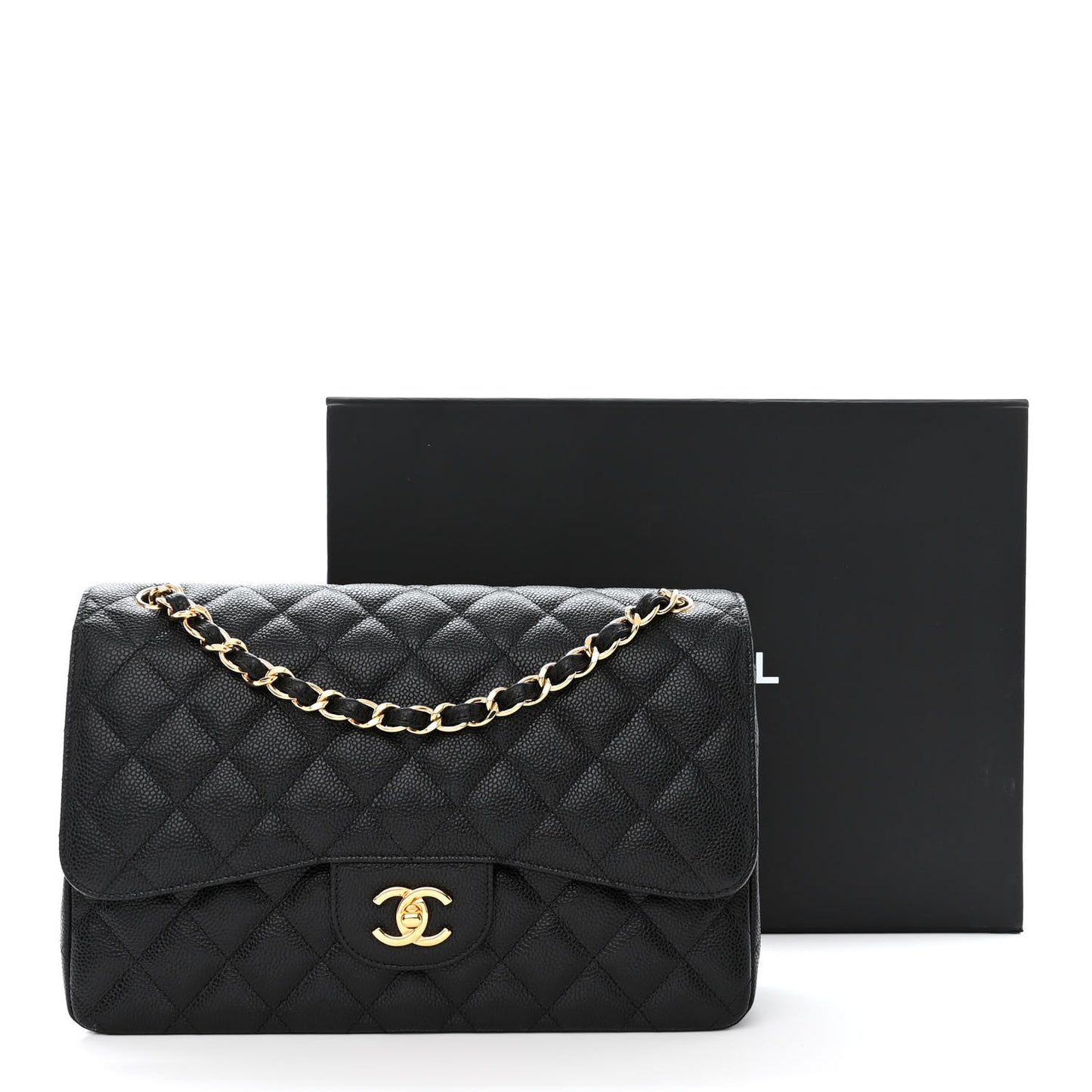Caviar Quilted Jumbo Double Flap Black