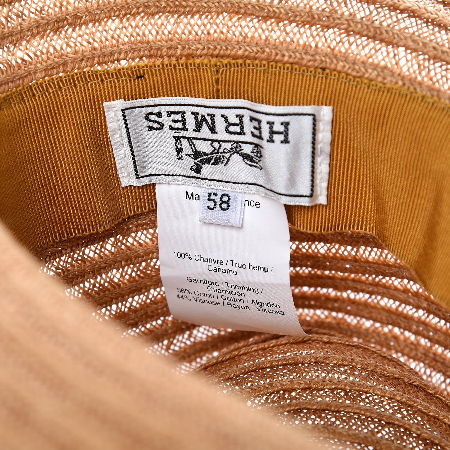 Hermes Straw Grosgrain Hat 58 5 of 6