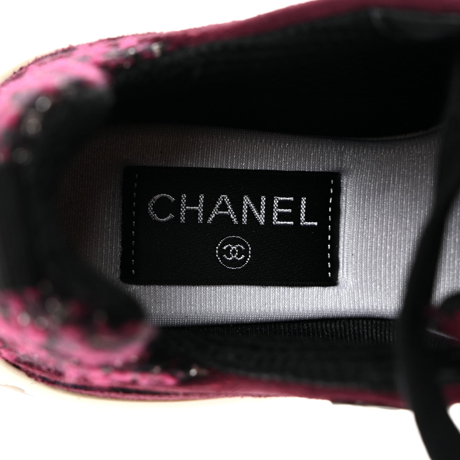 Chanel Tweed Suede Calfskin Grained Calfskin Womens CC Sneakers 37 Burgundy Black Silver 6 of 9