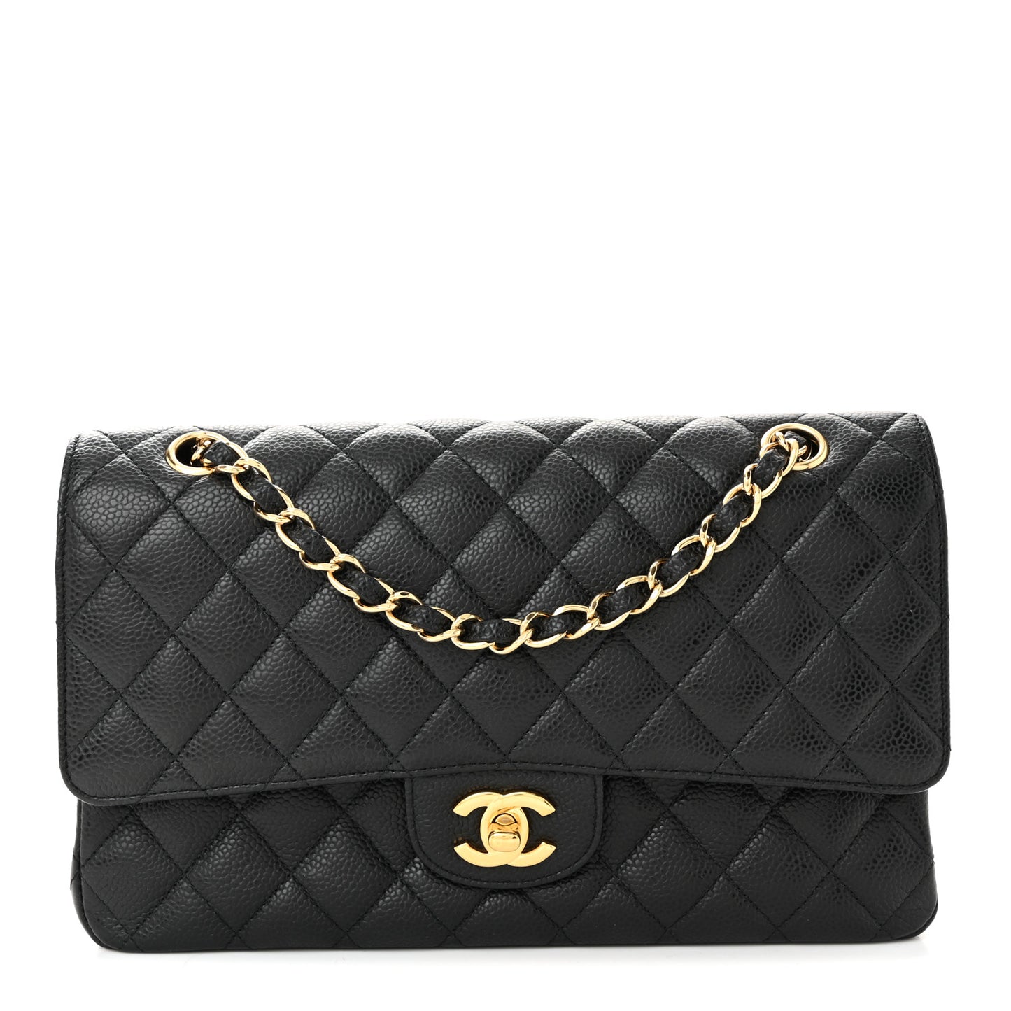 Caviar Quilted Medium Double Flap Black