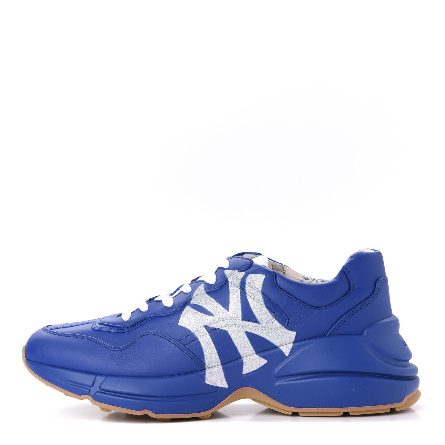 Gucci X MLB Calfskin NY Yankees Mens Rhyton Sneakers 8 Electric Blue 1 of 16