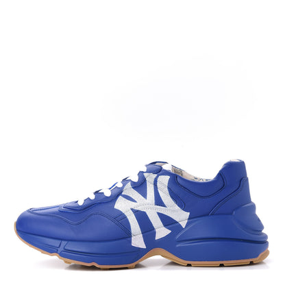 Gucci X MLB Calfskin NY Yankees Mens Rhyton Sneakers 8 Electric Blue 1 of 16